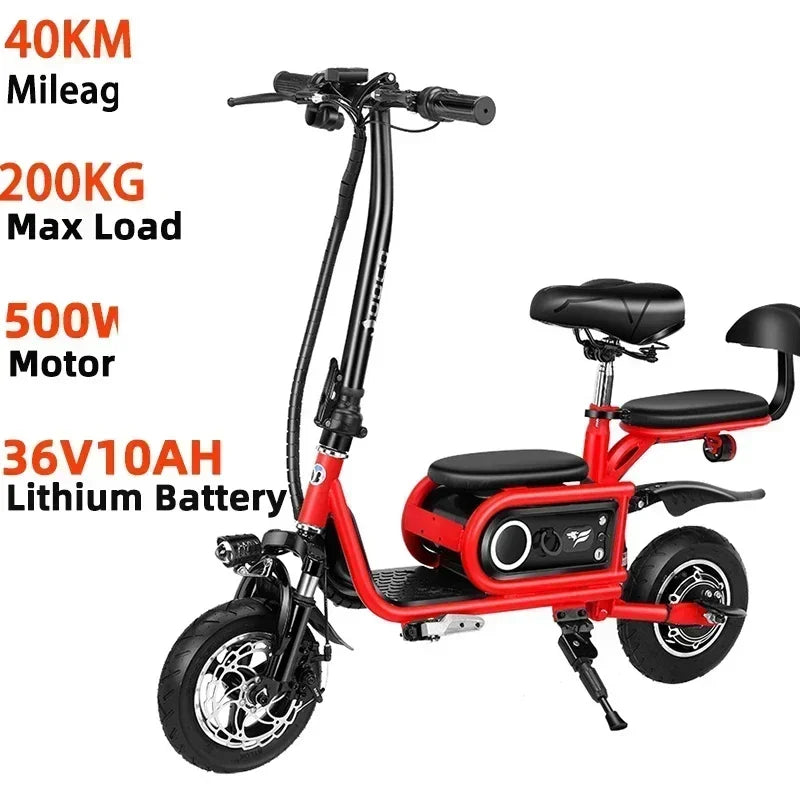 Electric Tricycle 500W 48V 10AH Double Three-person Folding Electric Scooter Adult Portable Mini Small City Mobility E-Scooter