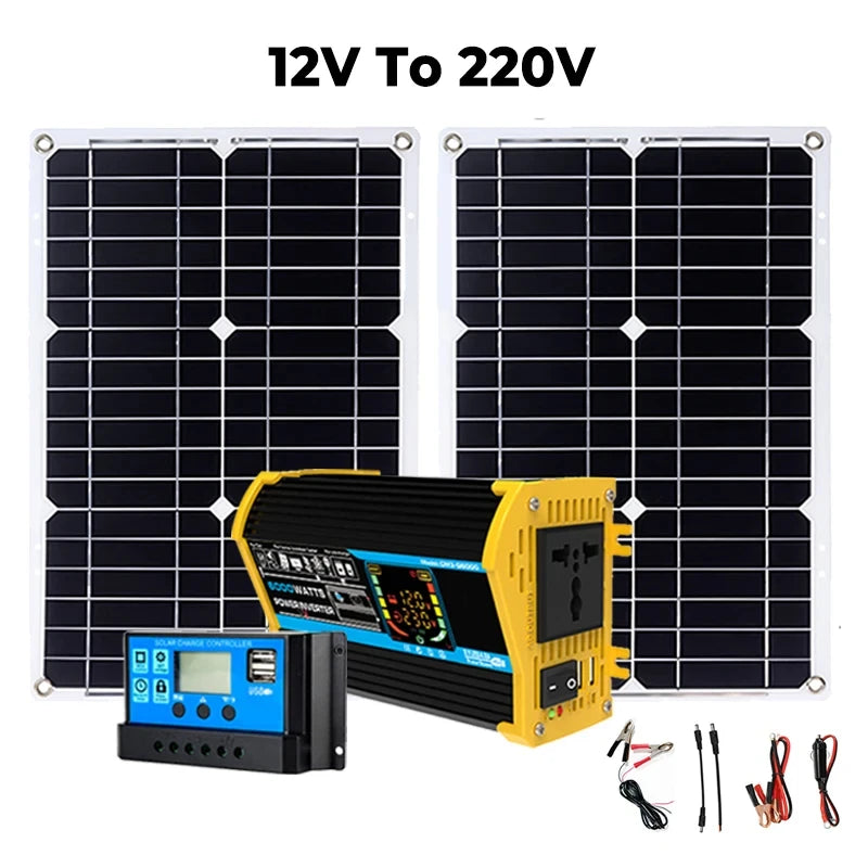 Inverter 6000W Solar Panel 2*300W 12V Portable Solar Generator Power Bank