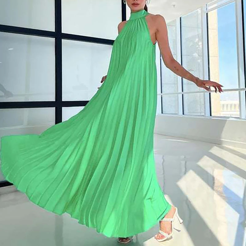 Spring Female Halter Slim Banquet Long Dress Women Sexy Off Shoulder Gala Dress New 2025 Elegant Solid Swing Loose Party Dress