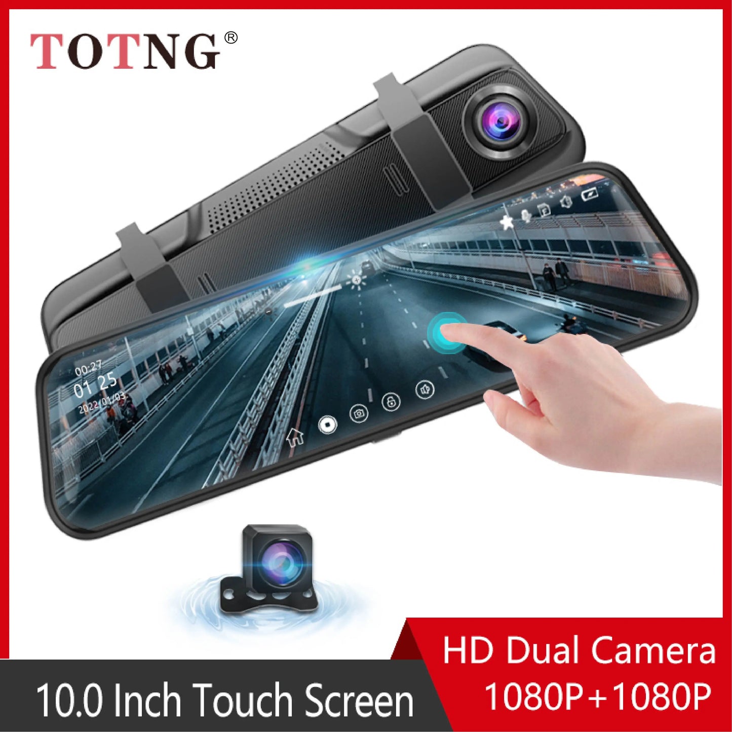 10 Inch Mirror Camera for Car Touch Screen Video Recorder Front and Rear Camera Mirror