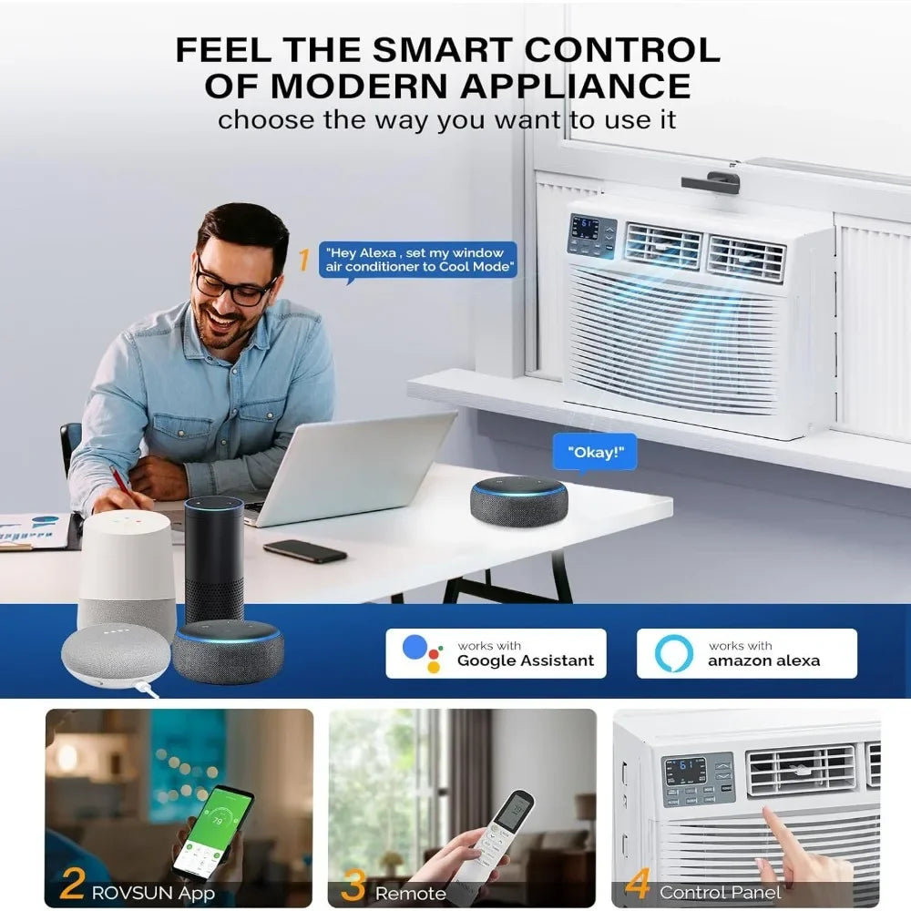8000 BTU Window Air Conditioner with Heat, with APP & Voice Smart Control, Timer Function