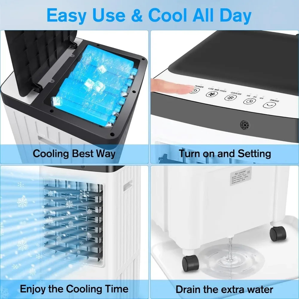Portable Air Conditioners Windowless, Ac Unit with 3-Gal Water Tank ,3 Speeds,70° Oscillation