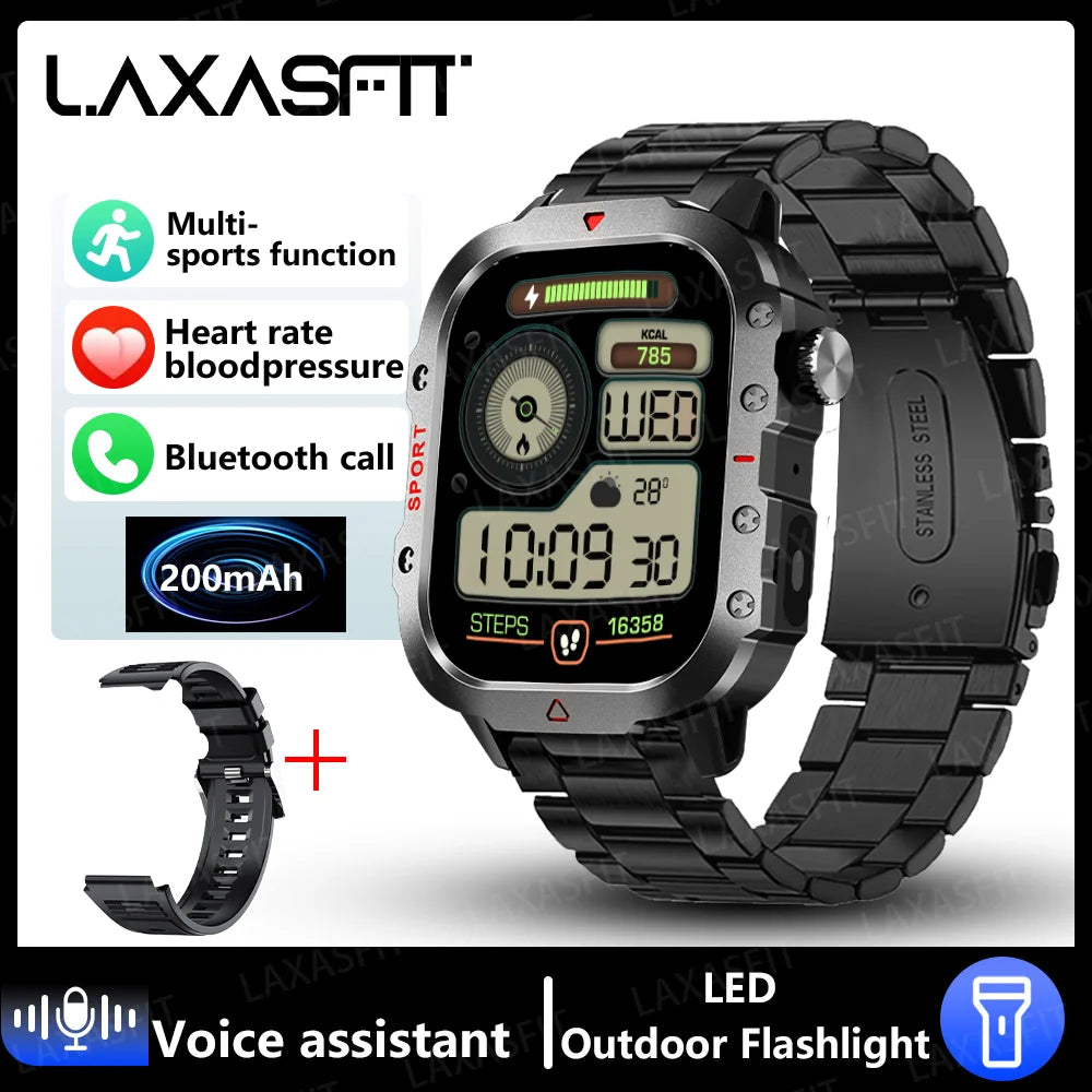 LAXASFIT 2024 Outdoor Military Men's Smart Watch Bluetooth Talk Sports Heart Rate Monitor Smart Watch Android IOS