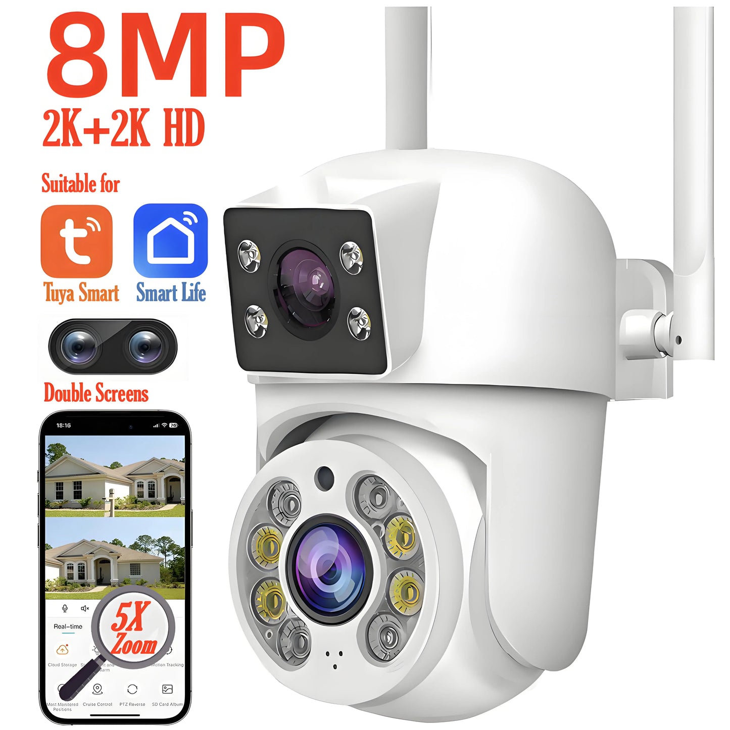 WIFI IP Camera PTZ Dual Lens Dual Screen Manual Detection Full Color Night Vision Outdoor Security