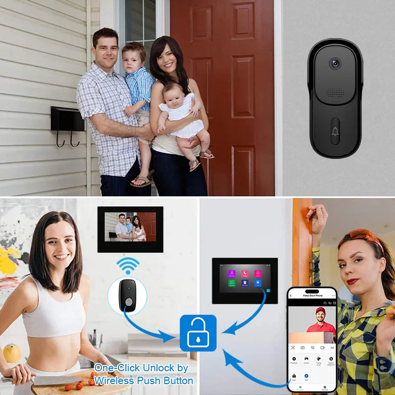 7Inch IPS Screen 1V2 Tuya Remote Control WIFI Door Phone Intercom Visual Doorbell 120Degree Home Security Door Viewer