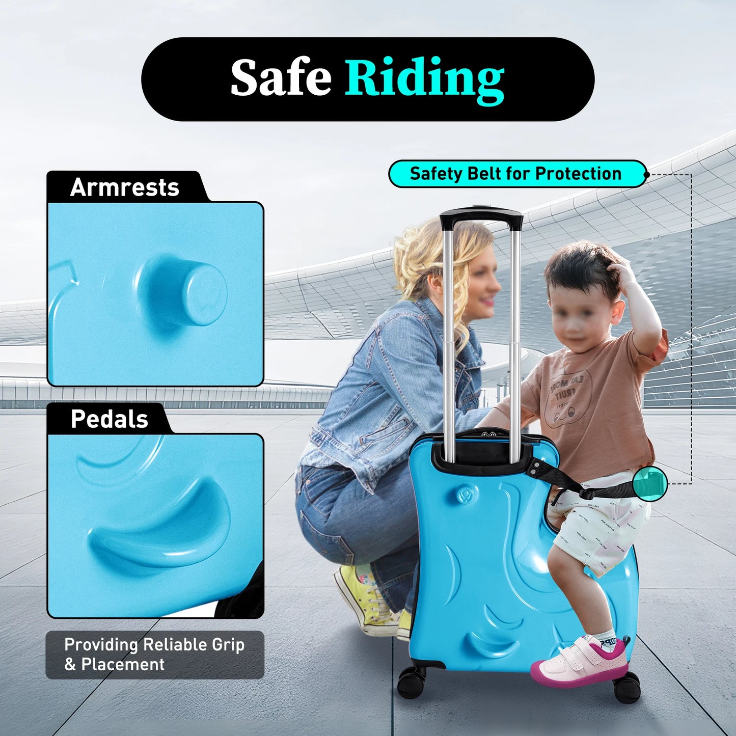 20INCH Kid's Ride-On Travel Suitcase, Rolling Luggage With Wheels With Password Lock