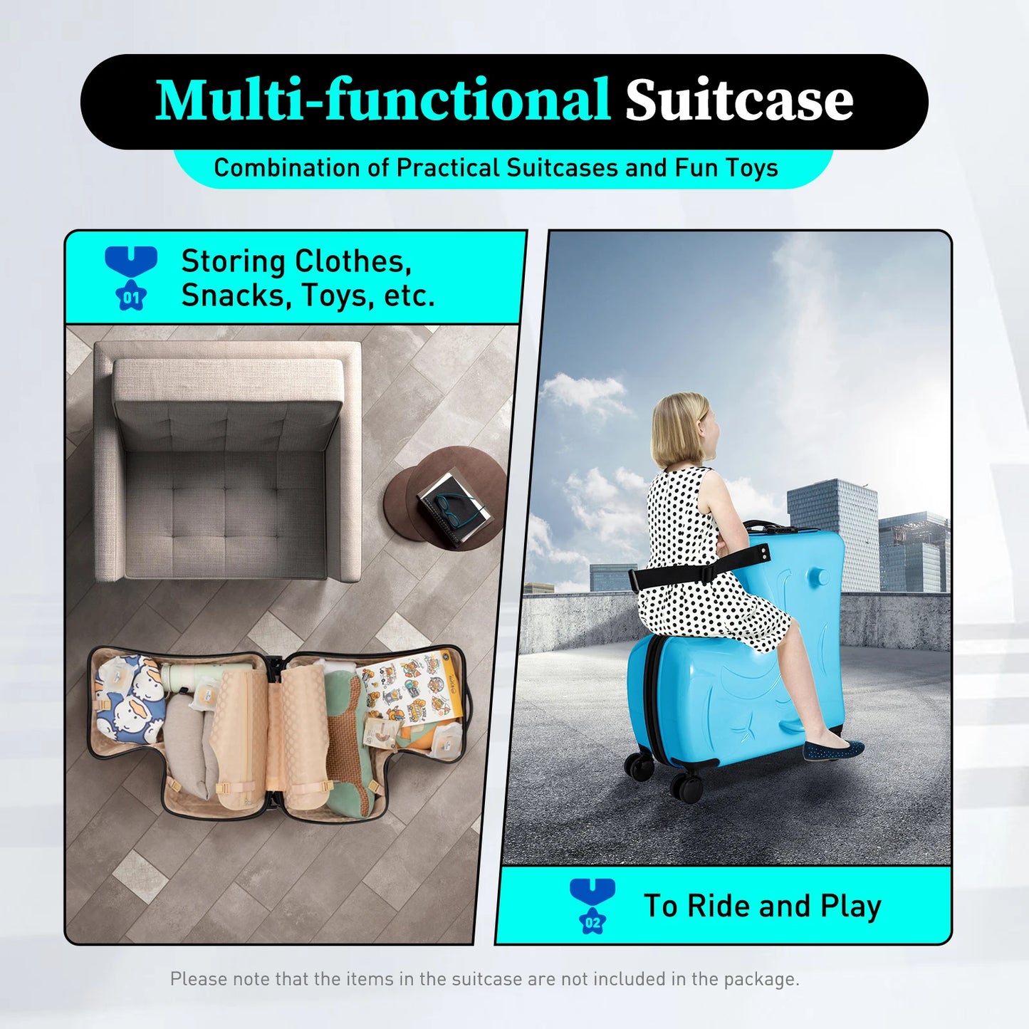 20INCH Kid's Ride-On Travel Suitcase, Rolling Luggage With Wheels With Password Lock