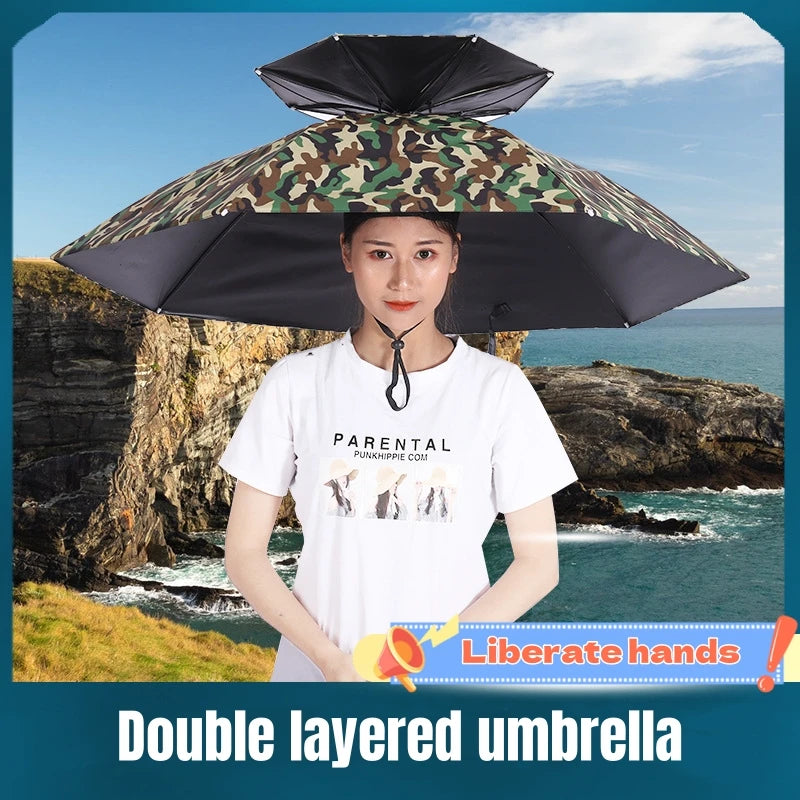 Portable Rain Umbrella Uv Protection Head Umbrella Hat Foldable Outdoor Travel Fishing Sunshade Waterproof Camping Cap Headwear