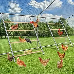 Large Metal Chicken Coop Run, Walk-in Enclosure Poultry Hen Run House, Spire Shaped Chicken Pen with Waterproof & Anti-UV Cover
