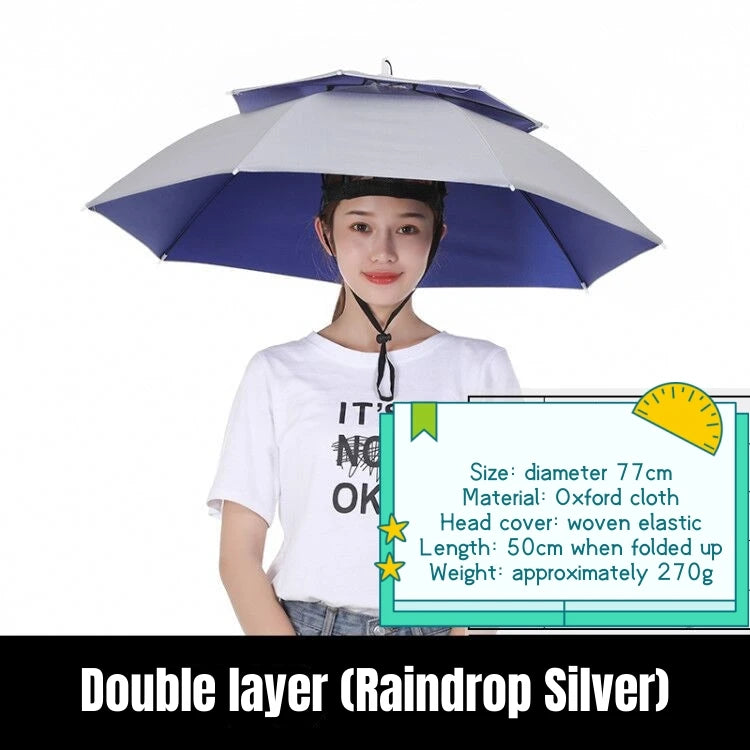 Portable Rain Umbrella Uv Protection Head Umbrella Hat Foldable Outdoor Travel Fishing Sunshade Waterproof Camping Cap Headwear
