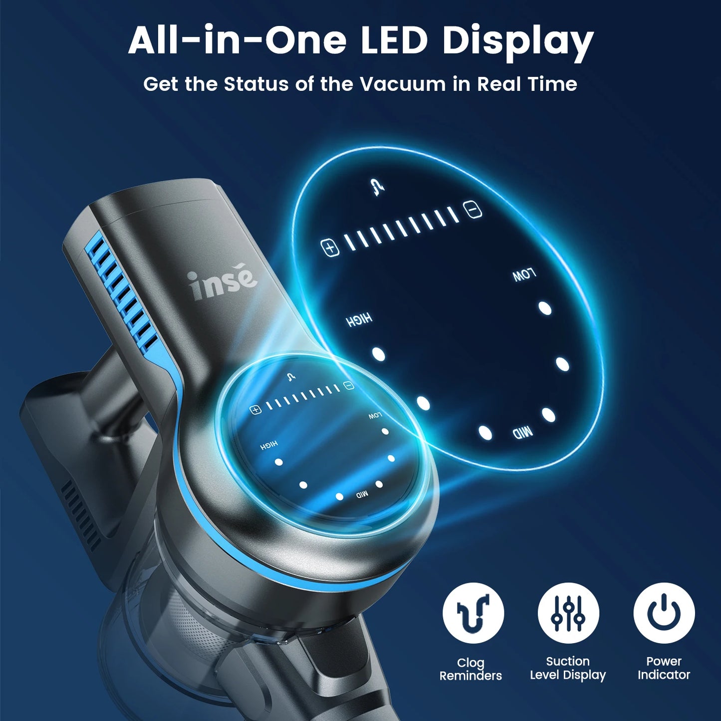 INSE S7P Cordless Vacuum Cleaner, Rechargeable 2500mAh Battery, Clog Remind, Versatile Vacuum Cleaner for Home Pet Hair
