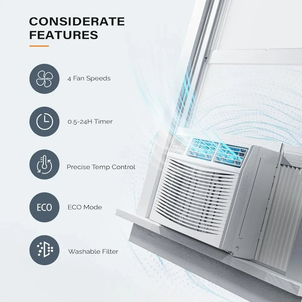8000 BTU Window Air Conditioner with Heat, with APP & Voice Smart Control, Timer Function