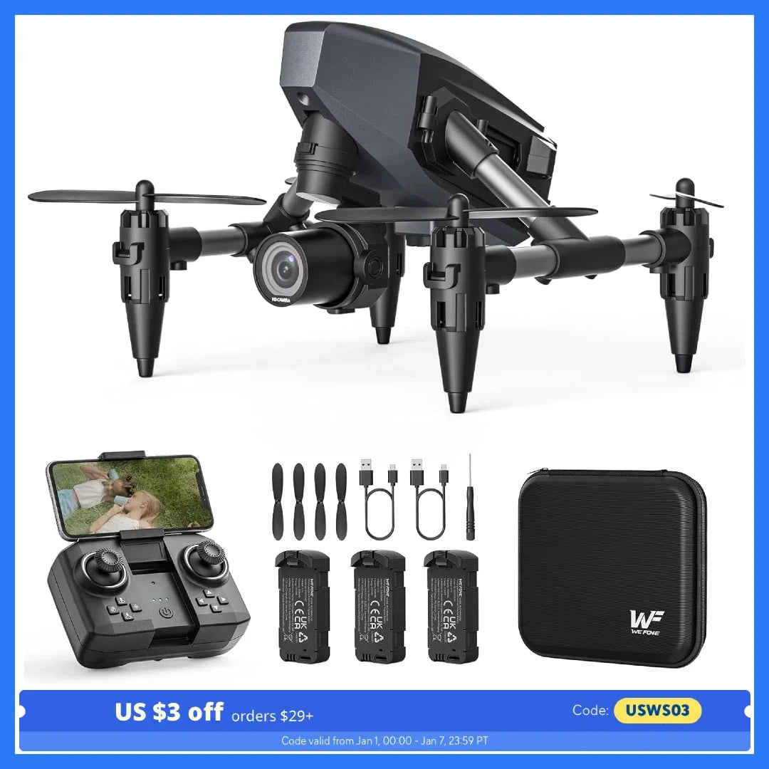 Mini FPV Drone 1080P, 3 Batts, 3D Flip, Easy Start
