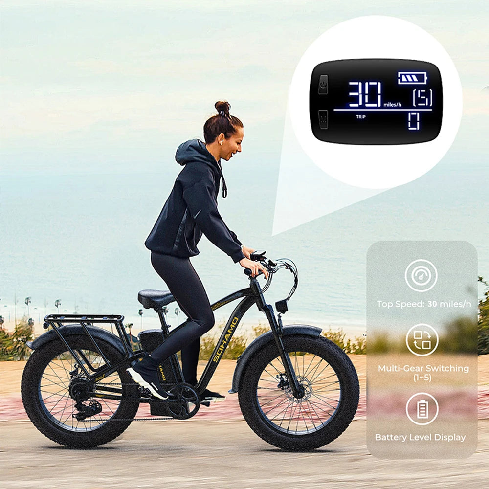 26'' Electric Bike Mountain With 1500W 48V 20AH Battery 60 Miles Urban Commuting