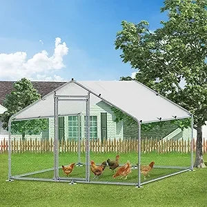 Large Metal Chicken Coop Run, Walk-in Enclosure Poultry Hen Run House, Spire Shaped Chicken Pen with Waterproof & Anti-UV Cover
