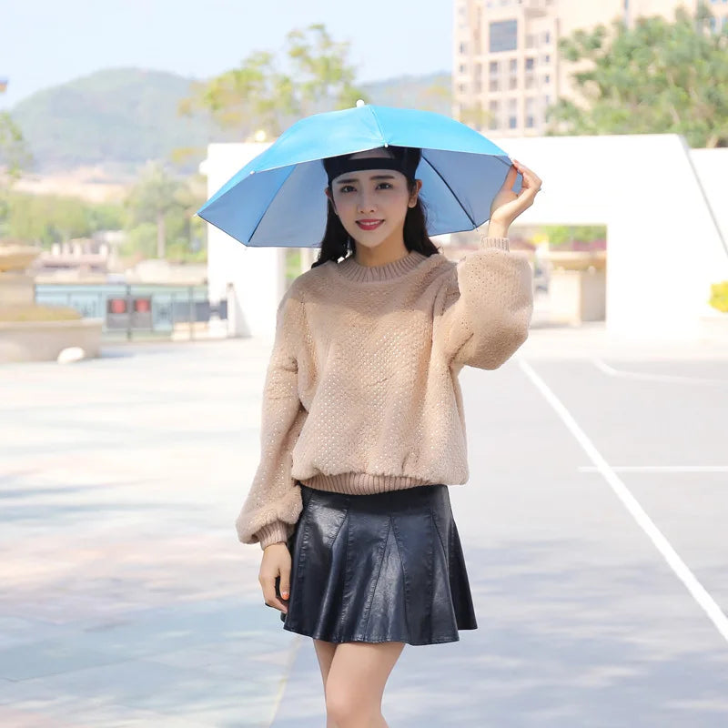 Portable Rain Umbrella Uv Protection Head Umbrella Hat Foldable Outdoor Travel Fishing Sunshade Waterproof Camping Cap Headwear