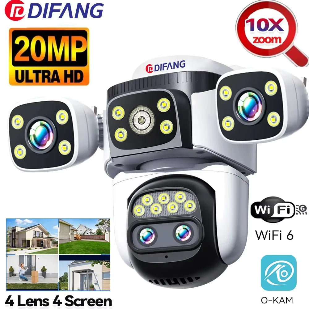10K Home Security WiFi Camera Four Lens Four Screen 360° 10X Optical Zoom Wireless Surveillance IP Cam