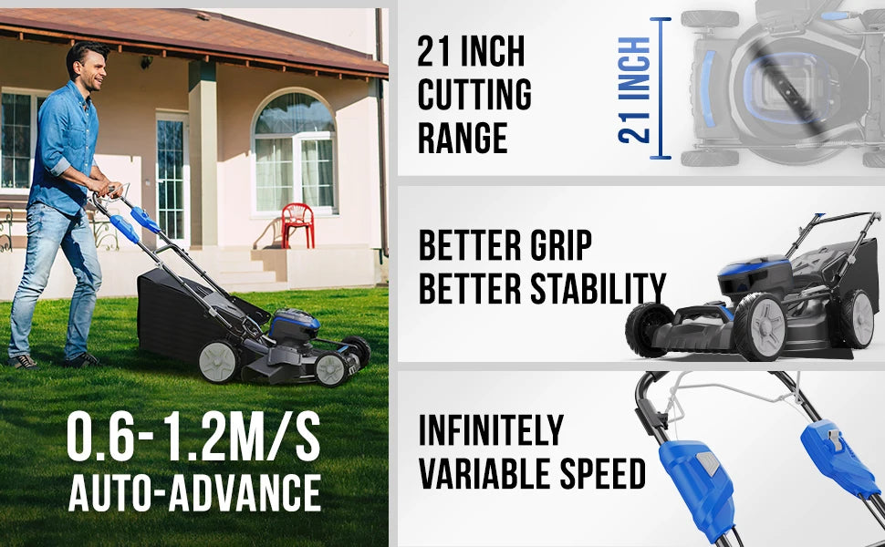 40V Brushless 21 Inch Cordless Self-propelled Lawn Mower, Height Adjustable Electric Lawn Mower, Comes with Battery and Charger