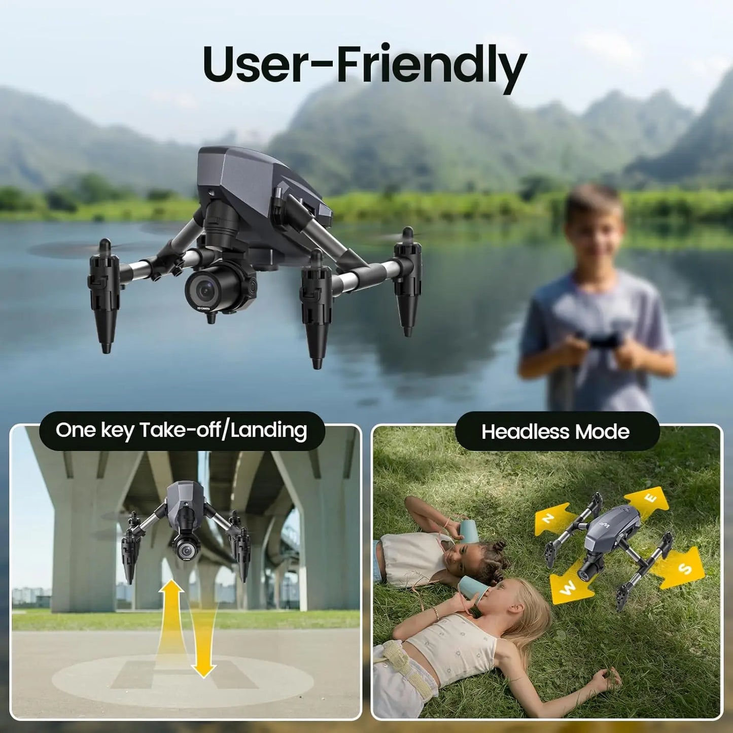 Mini FPV Drone 1080P, 3 Batts, 3D Flip, Easy Start