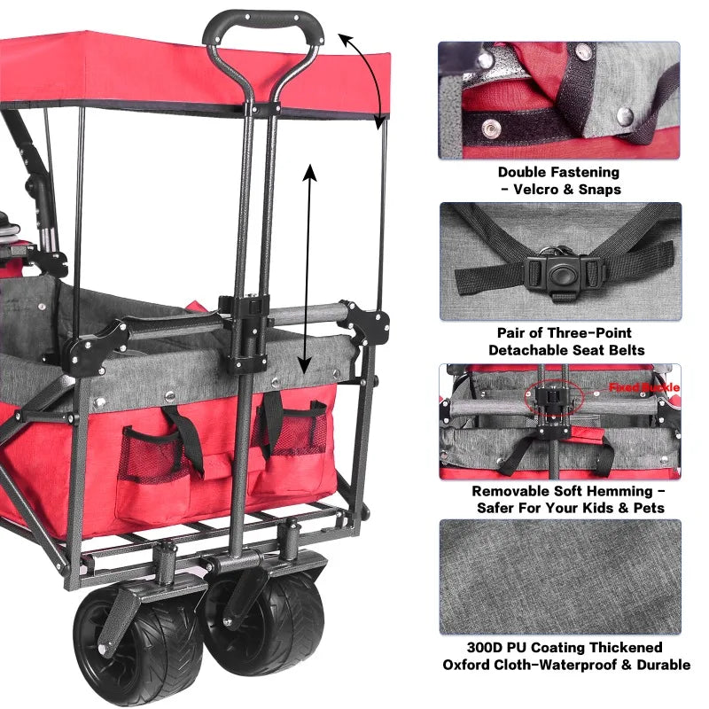 Collapsible Wagon Heavy Duty Folding Wagon Cart with Removable