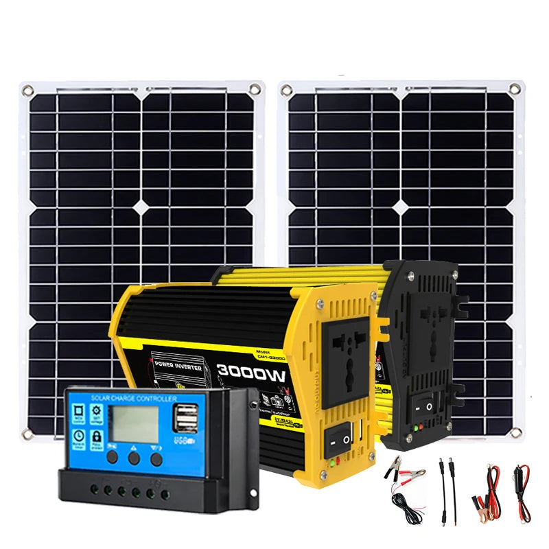 3000W Power Inverter 12v solar plate to charge battery 30A Solar Controller Power bank RV Car