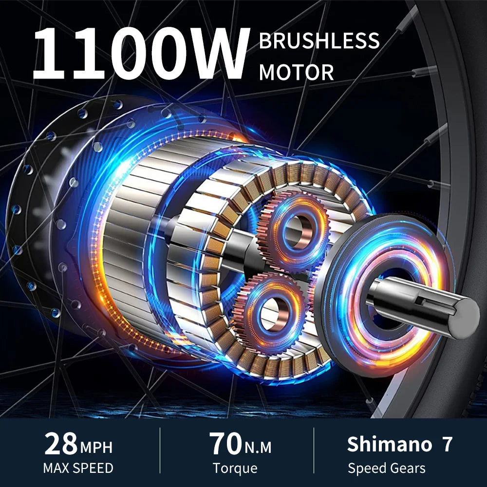 SOHAMO Men Women Road Mountain Folding Electric Bike 48V 20AH 1100W Ebike 60 Miles