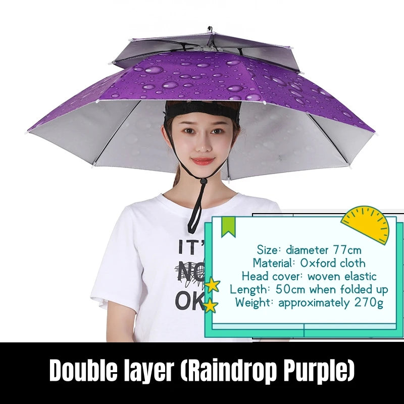 Portable Rain Umbrella Uv Protection Head Umbrella Hat Foldable Outdoor Travel Fishing Sunshade Waterproof Camping Cap Headwear