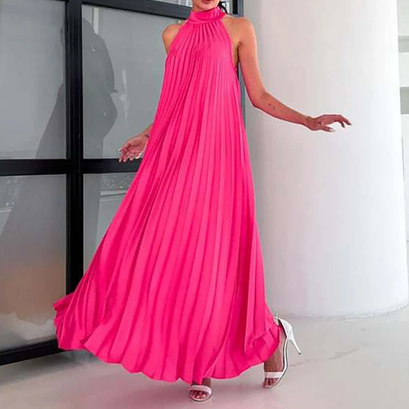 Spring Female Halter Slim Banquet Long Dress Women Sexy Off Shoulder Gala Dress New 2025 Elegant Solid Swing Loose Party Dress