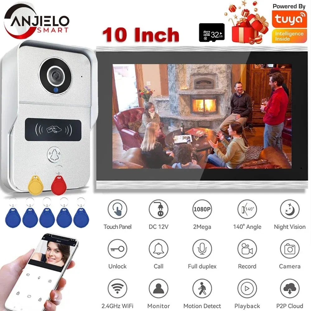 10 Inch 7 Color Touch Screen Wireless Wifi Video Doorbell Smart Home Intercom Kit for