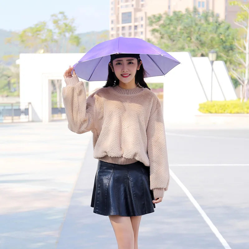 Portable Rain Umbrella Uv Protection Head Umbrella Hat Foldable Outdoor Travel Fishing Sunshade Waterproof Camping Cap Headwear