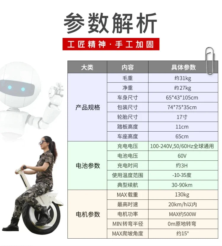 Electric single-wheel balance car single-wheel motorcycle off-road model adult 22-inch oversized feeling can sit smart seats