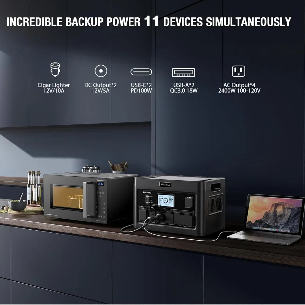 Portable Power Station 2400W, 1843Wh Solar Generator UPS Household Battery Backup Power Supply, with 4 2400W AC Power Sockets