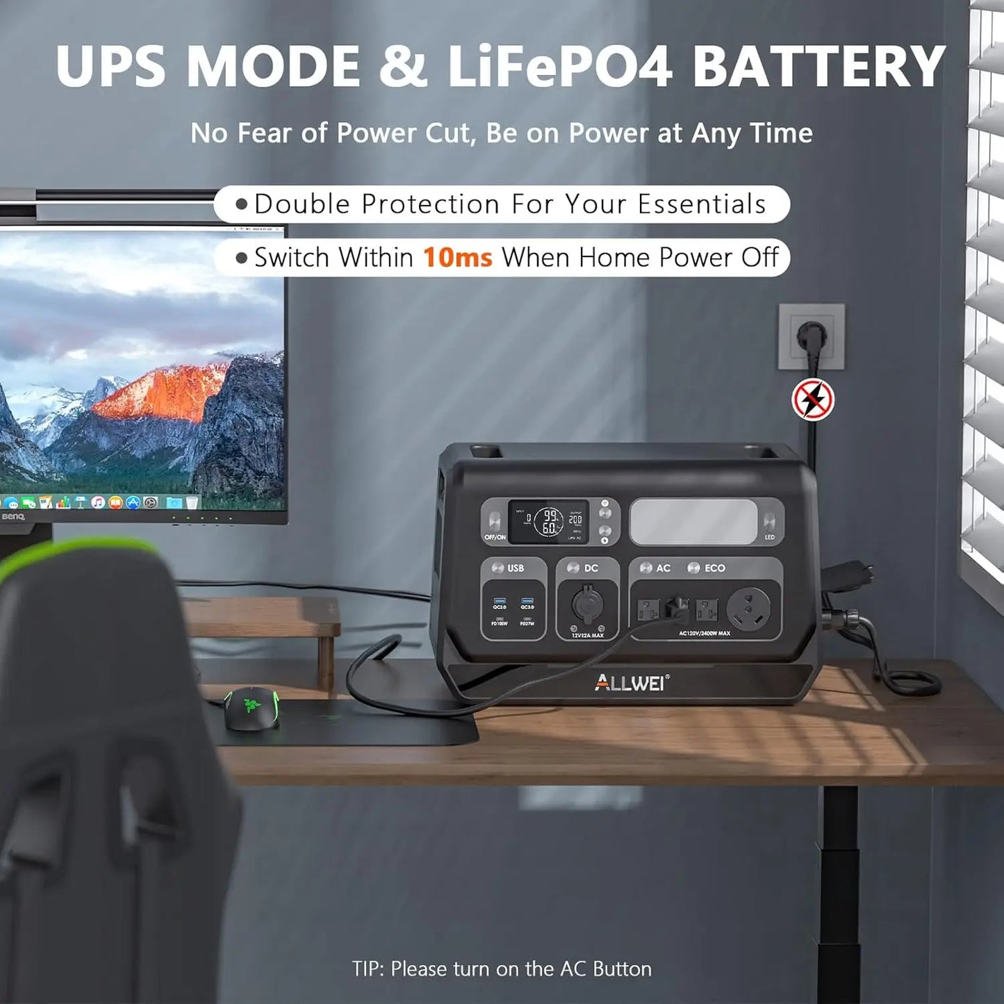 Portable Power Station, Solar Generator with UPS Full Charge in 1.5Hrs
