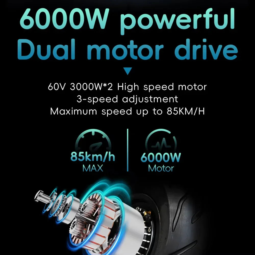 T6 6000W 60V 40ah Dual Motor Electric Scooter NFC Card Unlock E-Brake 11 Inch Tyres Max Speed 90km/h Foldable Electrics Scooter