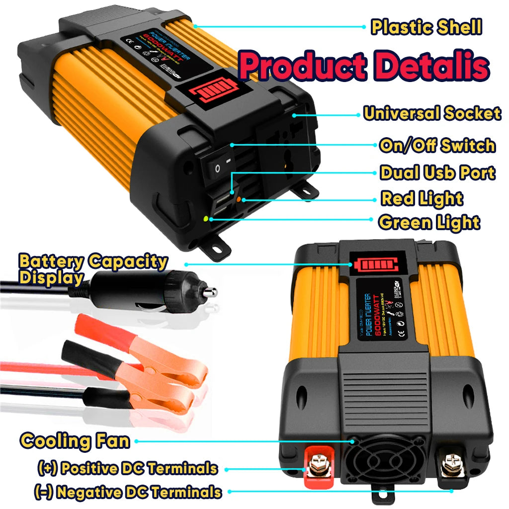 6000W Solar Power System Kit with Inverter Solar Charge Controller Panel and Cables for car and home