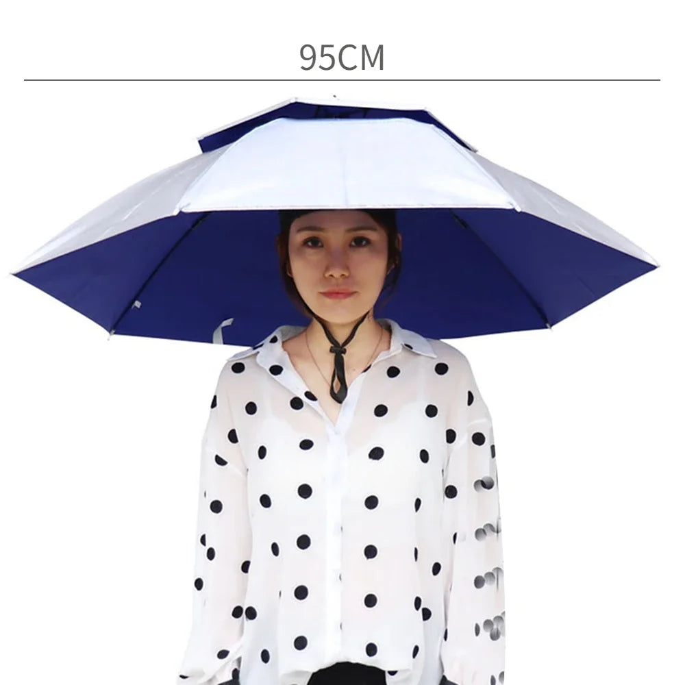 Portable Rain Umbrella Hat Foldable Outdoor Sun Shade Caps Waterproof Camping Fishing Headwear Cap Head-Mounted Beach Head Hats