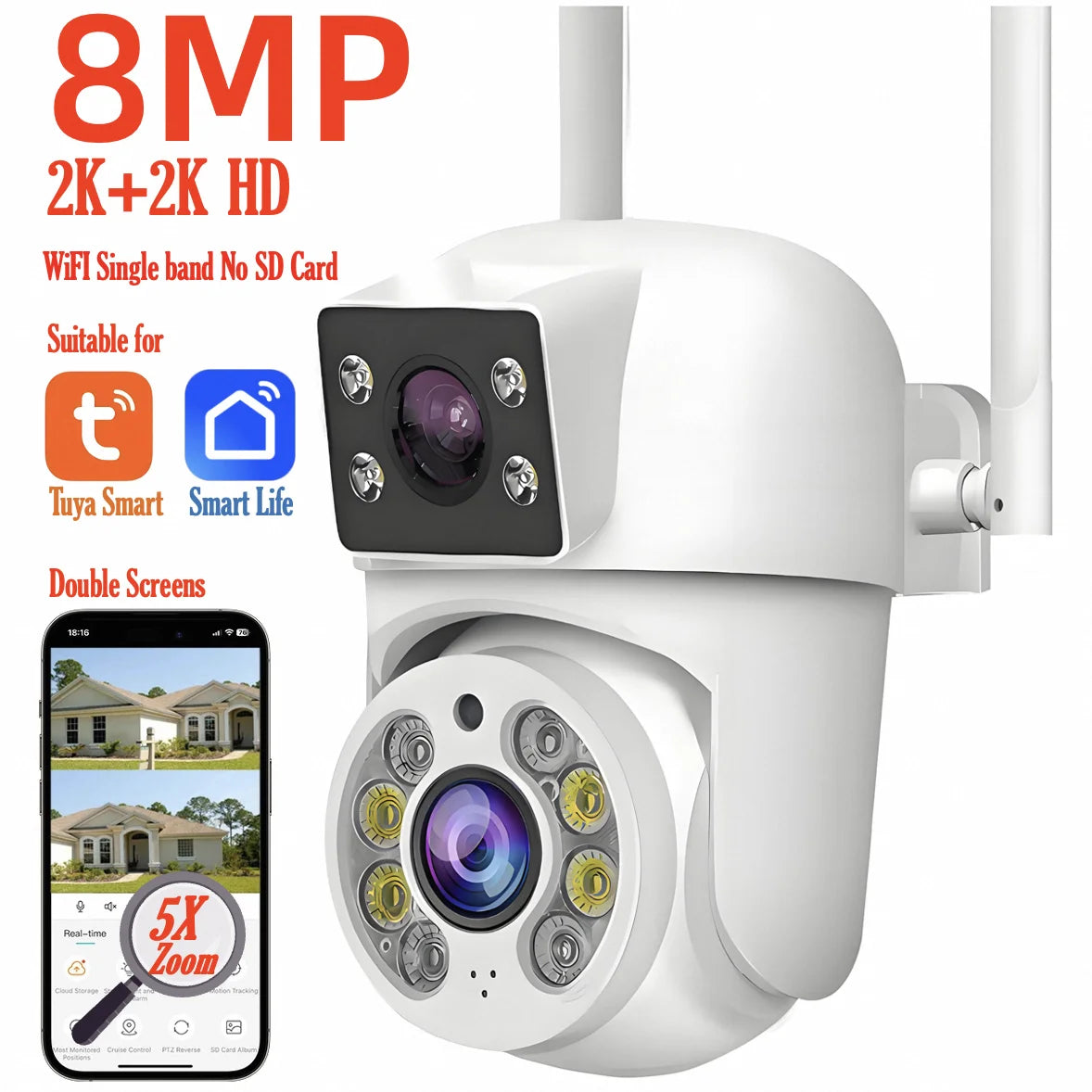 WIFI IP Camera PTZ Dual Lens Dual Screen Manual Detection Full Color Night Vision Outdoor Security