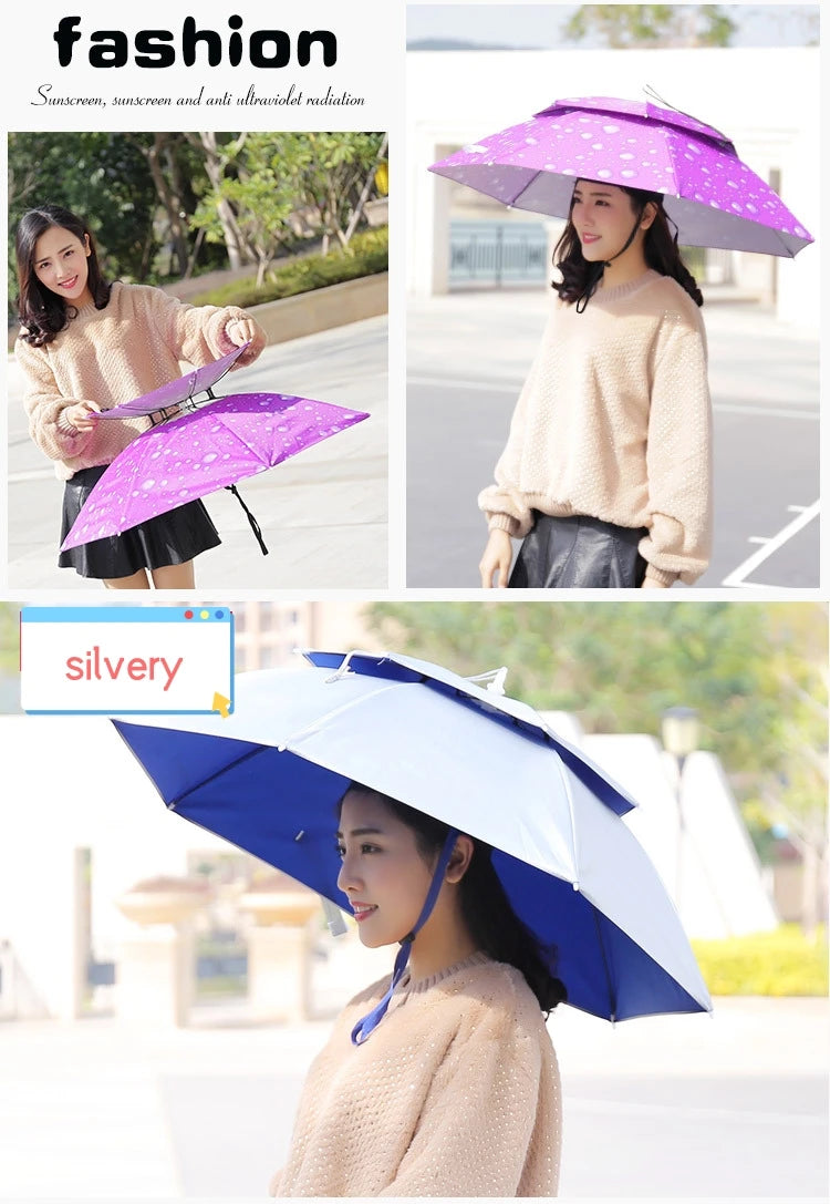 Portable Rain Umbrella Uv Protection Head Umbrella Hat Foldable Outdoor Travel Fishing Sunshade Waterproof Camping Cap Headwear