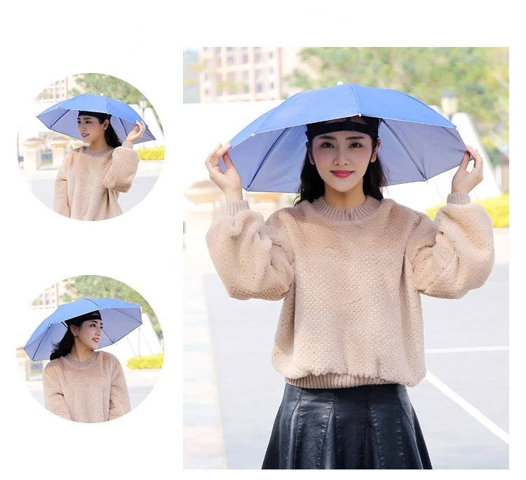 Portable Rain Umbrella Uv Protection Head Umbrella Hat Foldable Outdoor Travel Fishing Sunshade Waterproof Camping Cap Headwear
