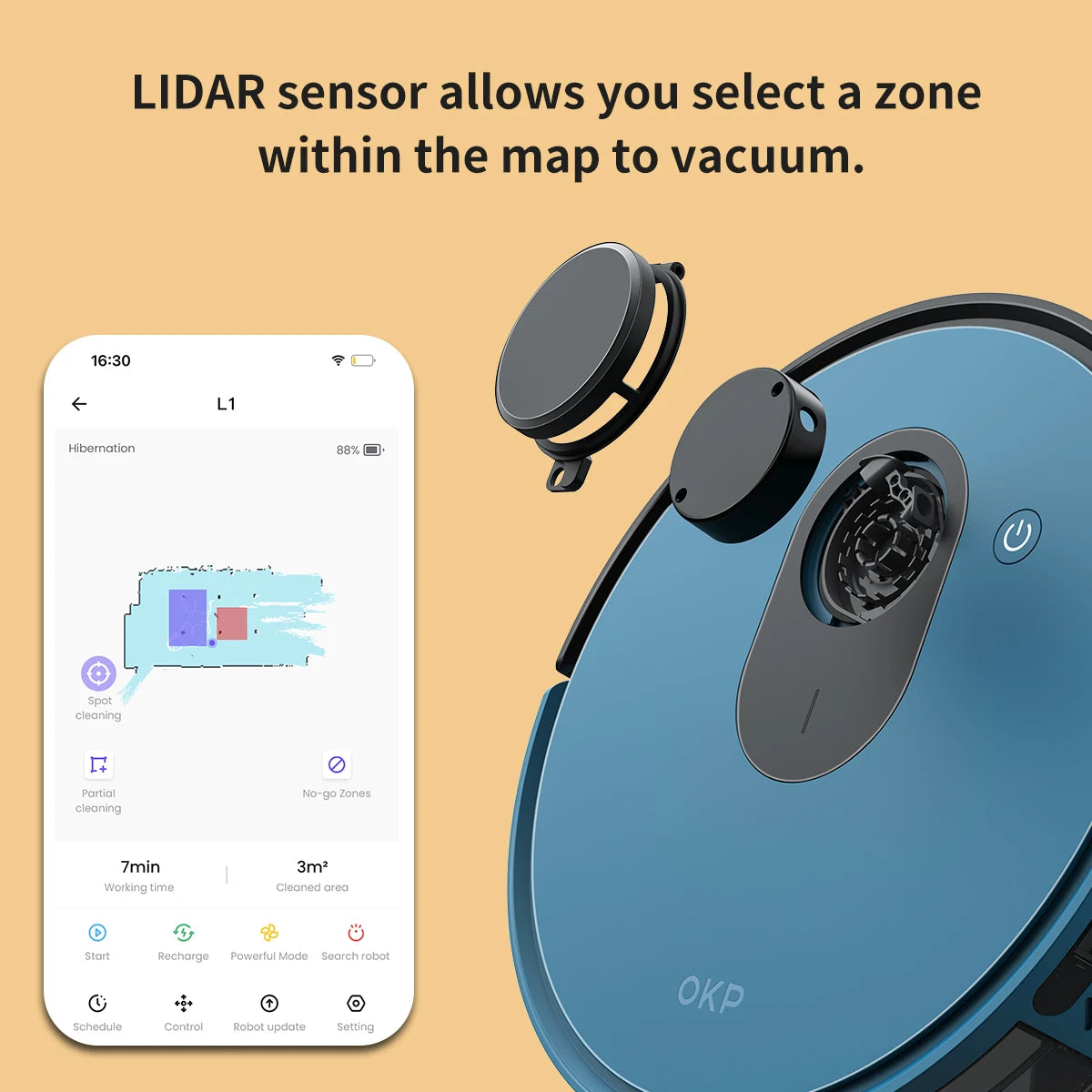 OKP Lidar Robot Vacuum Cleaner 3800Pa Power Suction , LiDAR Navigation Smart Home appliance, Self-Charging, for Pet Hair,Carpet