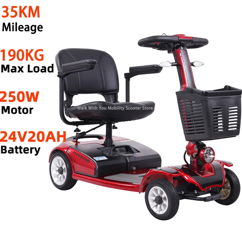New Mobility Scooter Folding Disabilities Elderly Adult Handicap Vehicle Mini Small With Armrest Basket