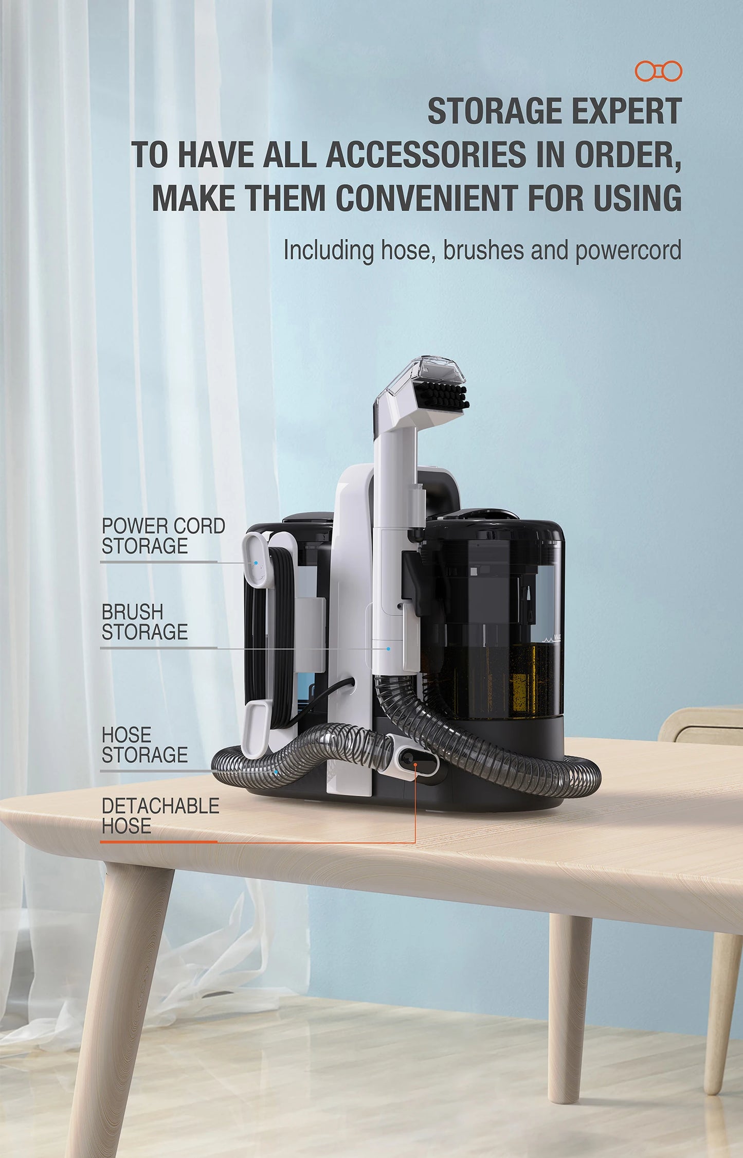 RAYFURN W07 Carpet Vaccum Cleaner 450W 15KPa Suction Power Handheld Spot Clean Machine Smart Home Appliance for Sofa Pet Hair
