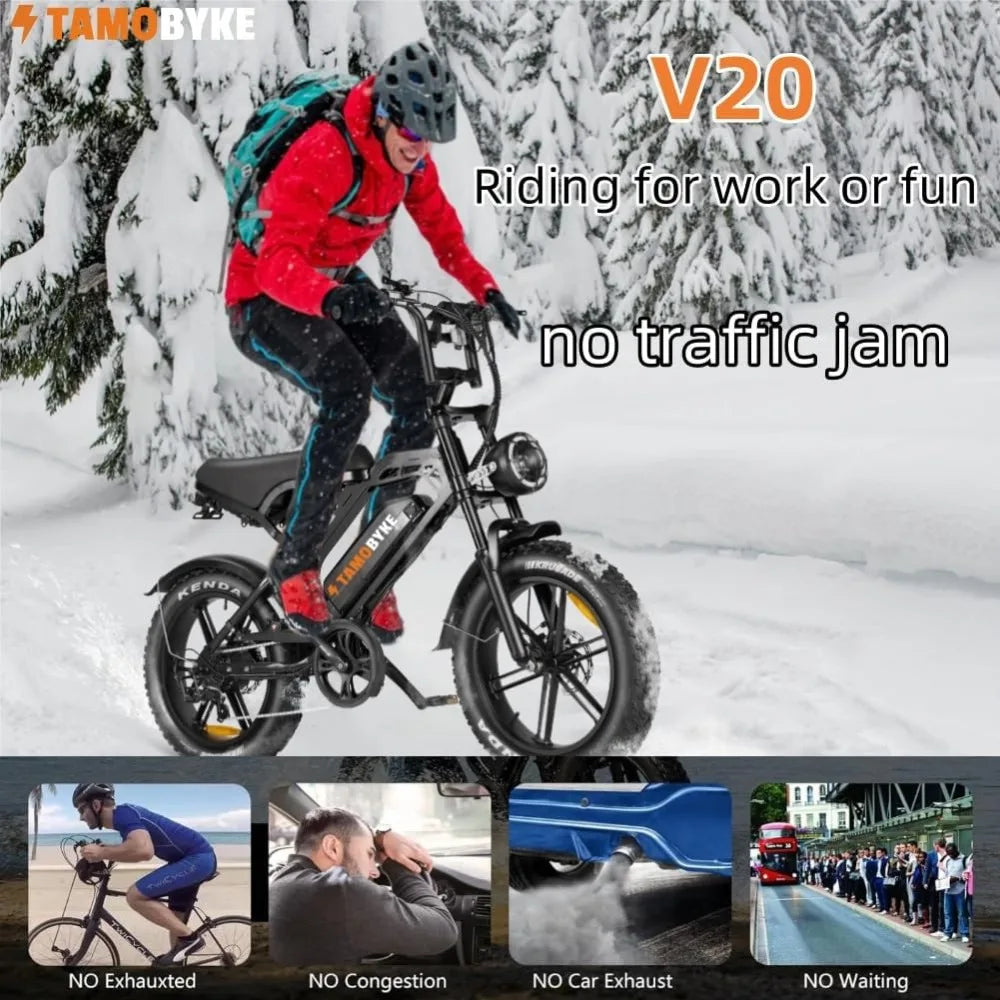 Electric Bike,48V15.6ah/18.2ah/ (874Wh) Larger Battery, 20'' Fat Tire Electric Bike for Adults