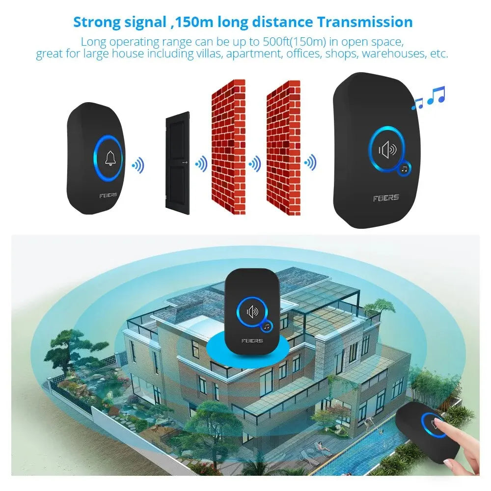 Wireless Doorbell 1000ft Loud Enough With 4 Volume Levels Door Welcome Chimes