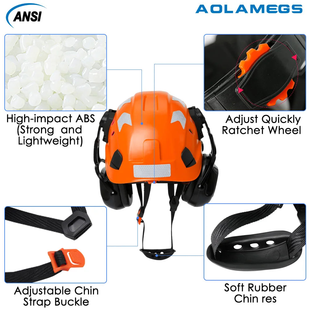 Safety Helmet With Visors Built In Goggles Earmuff Noise Reduction Stickers For Engineer ABS Hard Hat ANSI Industrial Work Cap