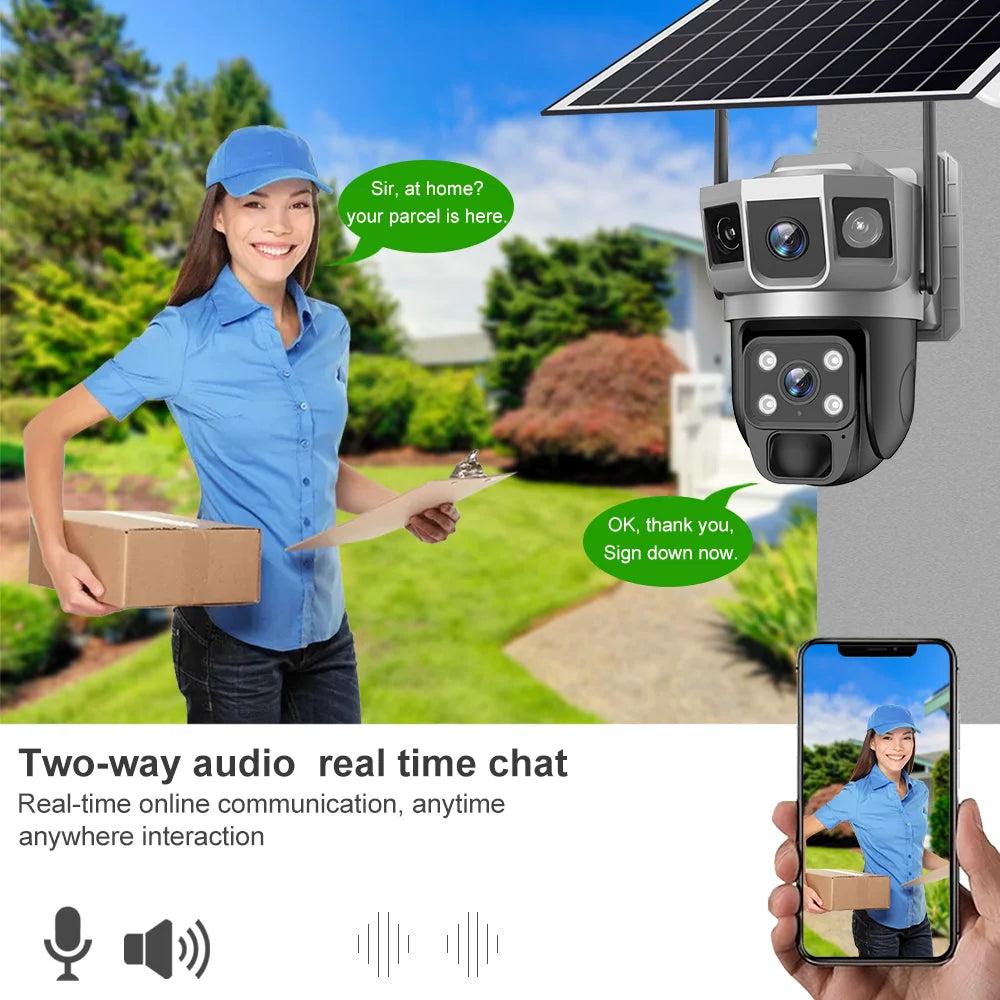 Camera WIFI CCTV 12MP Dual Lens Triple Screen PTZ Auto Tracking 6K Curious Security