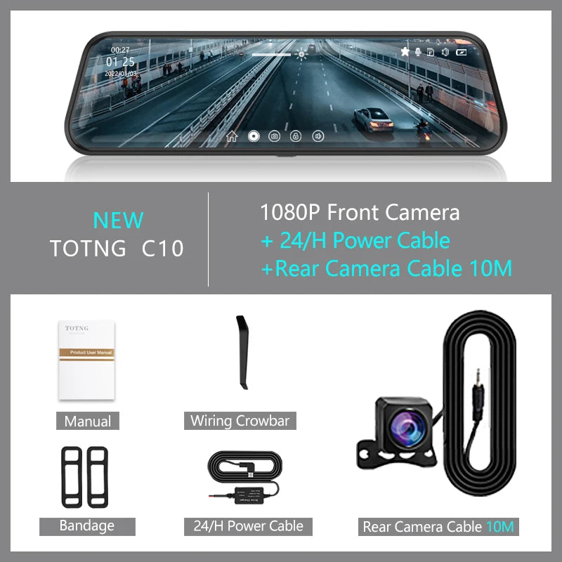10 Inch Mirror Camera for Car Touch Screen Video Recorder Front and Rear Camera Mirror