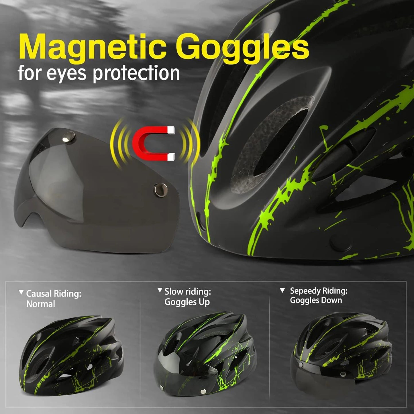 PJT Lightweight Breathable Goggles Bicycle Helmet 4 in 1 Bike Helmet With Sun Visor & Lens Free switching Adult Cycling Helmets