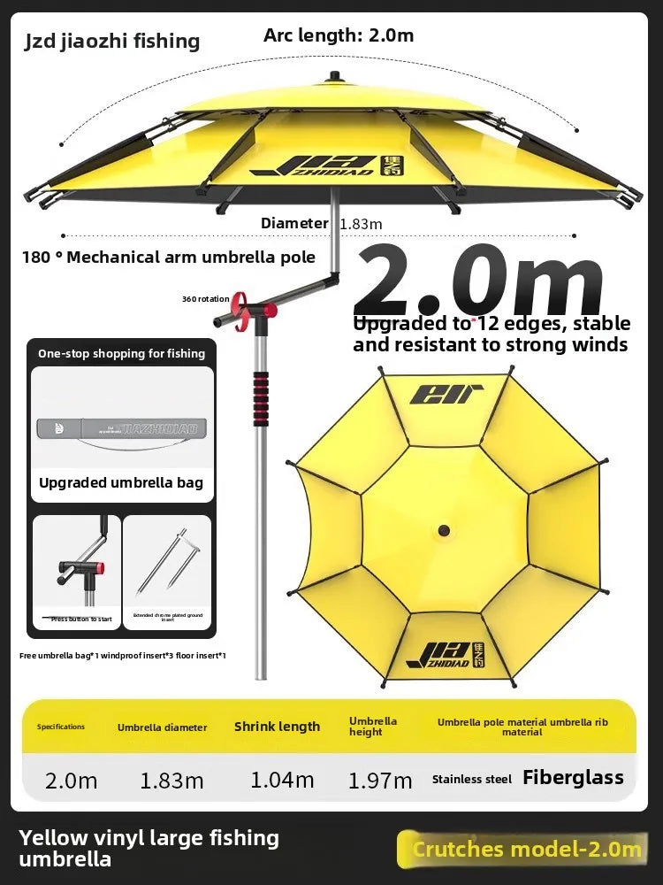 Parasol Fishing Umbrella Double-Layer Fold Outdoor Camping Beach Garden Windproof Sunscreen Fish Adjustable Pole Portable Rack
