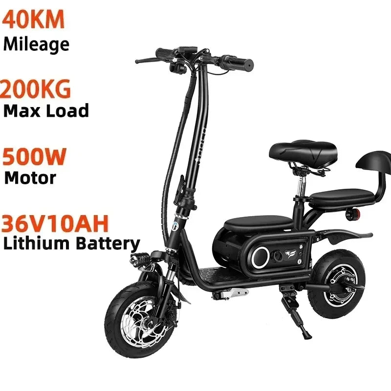 Electric Tricycle 500W 48V 10AH Double Three-person Folding Electric Scooter Adult Portable Mini Small City Mobility E-Scooter